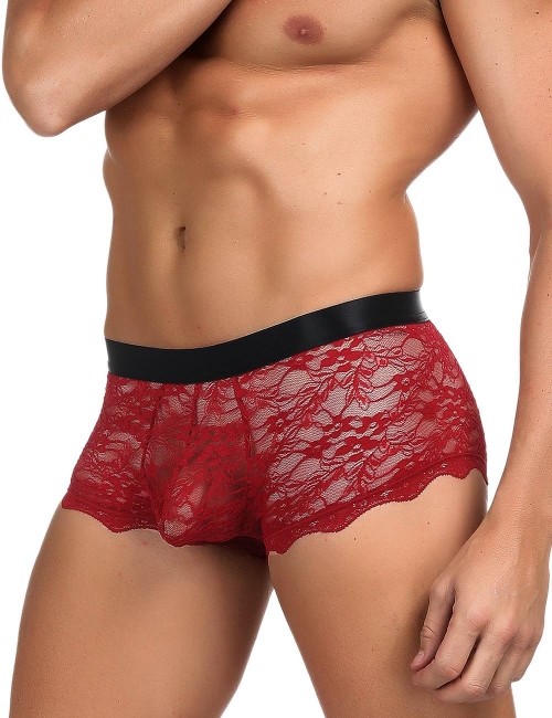 Culotte  lanières en dentelle rouge